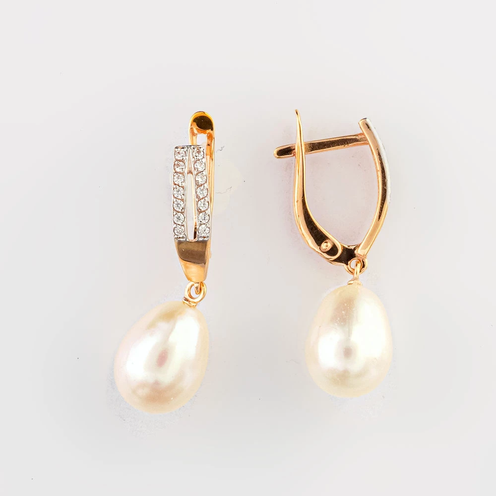 Серьги с культивированным жемчугом из красного золота 585 пробы