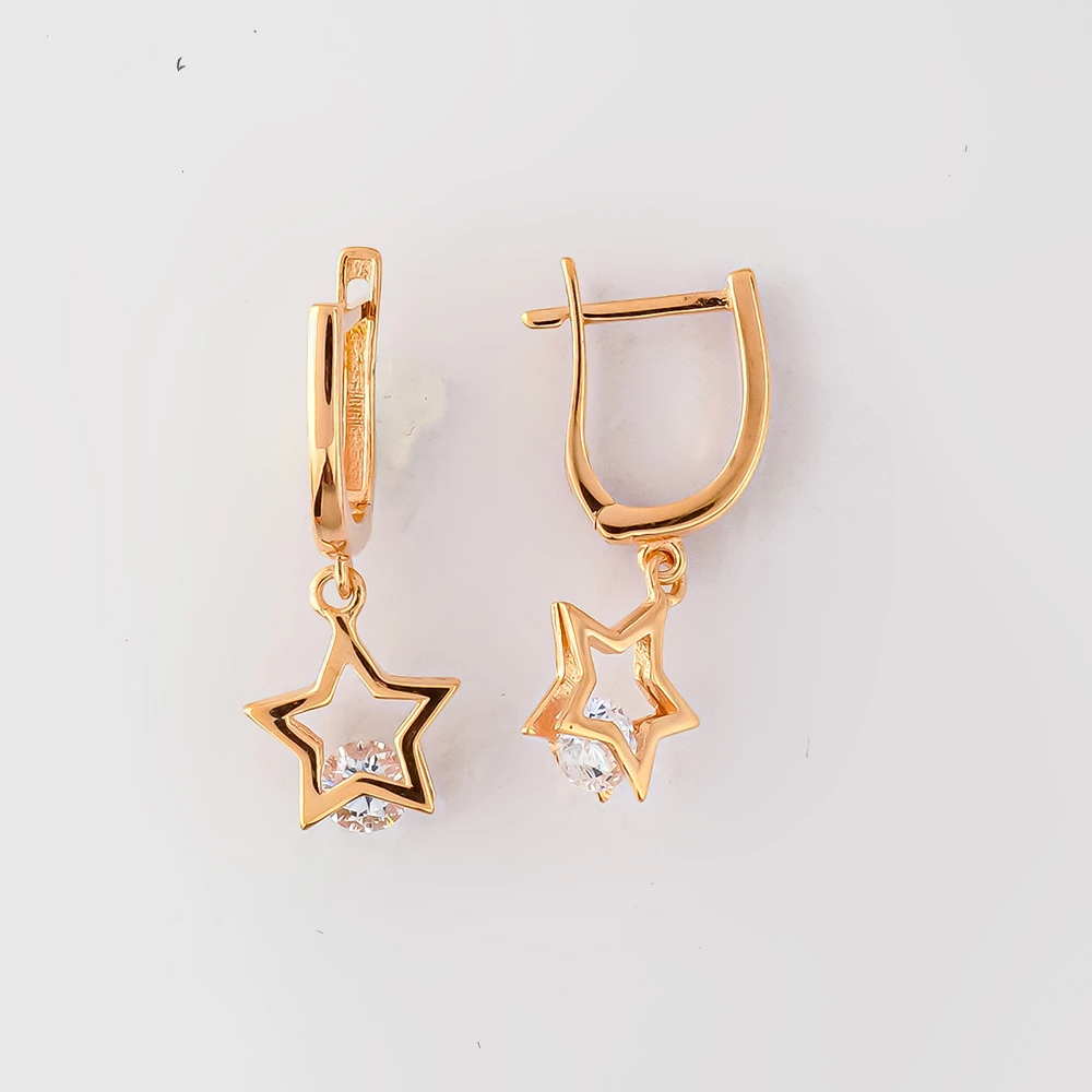 Серьги с фианитом из красного золота 585 пробы