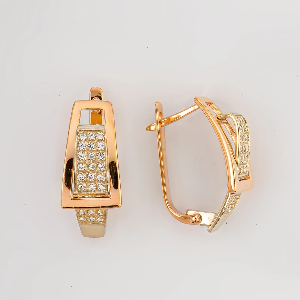 Серьги с фианитом из красного золота 585 пробы