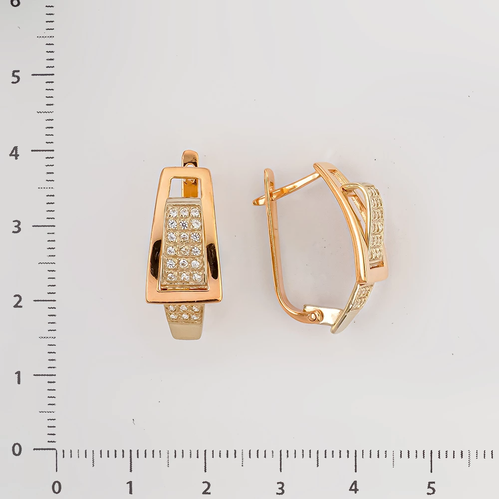 Серьги с фианитом из красного золота 585 пробы