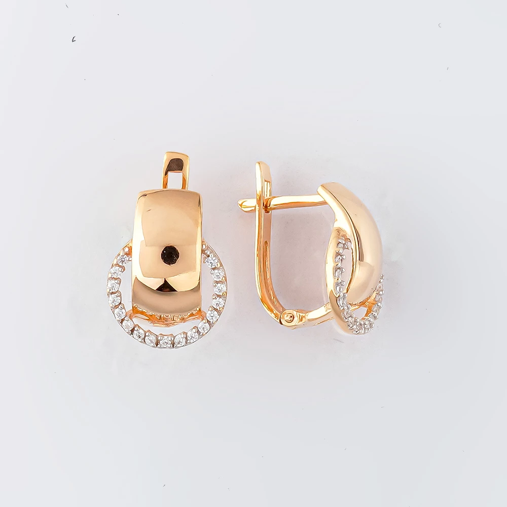 Серьги с фианитом из красного золота 585 пробы