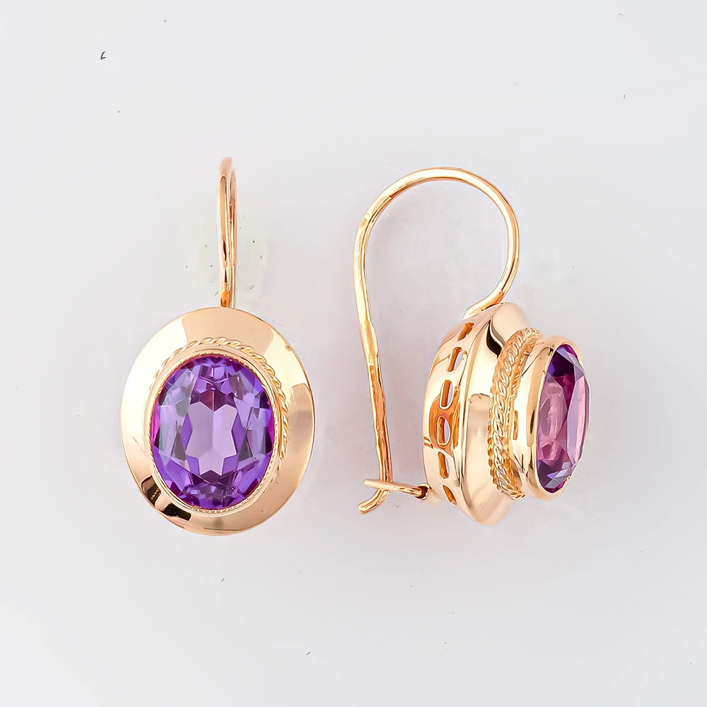 Серьги с фианитом из красного золота 583 пробы