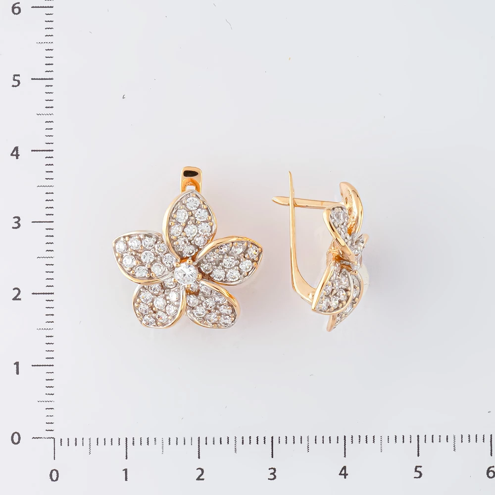 Серьги с фианитом из красного золота 585 пробы