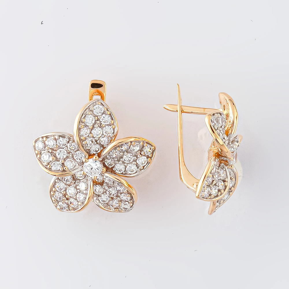 Серьги с фианитом из красного золота 585 пробы