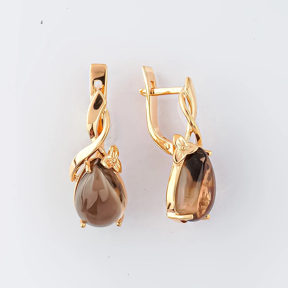 Серьги с раух-топазом из красного золота 585 пробы