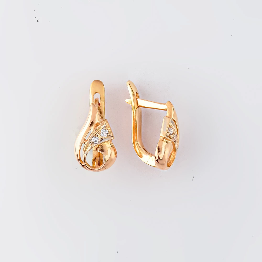 Серьги с фианитом из красного золота 585 пробы