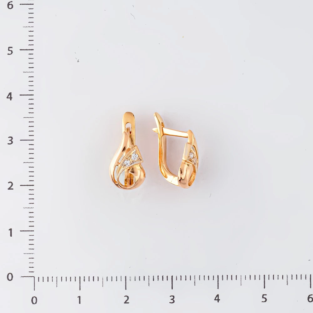 Серьги с фианитом из красного золота 585 пробы