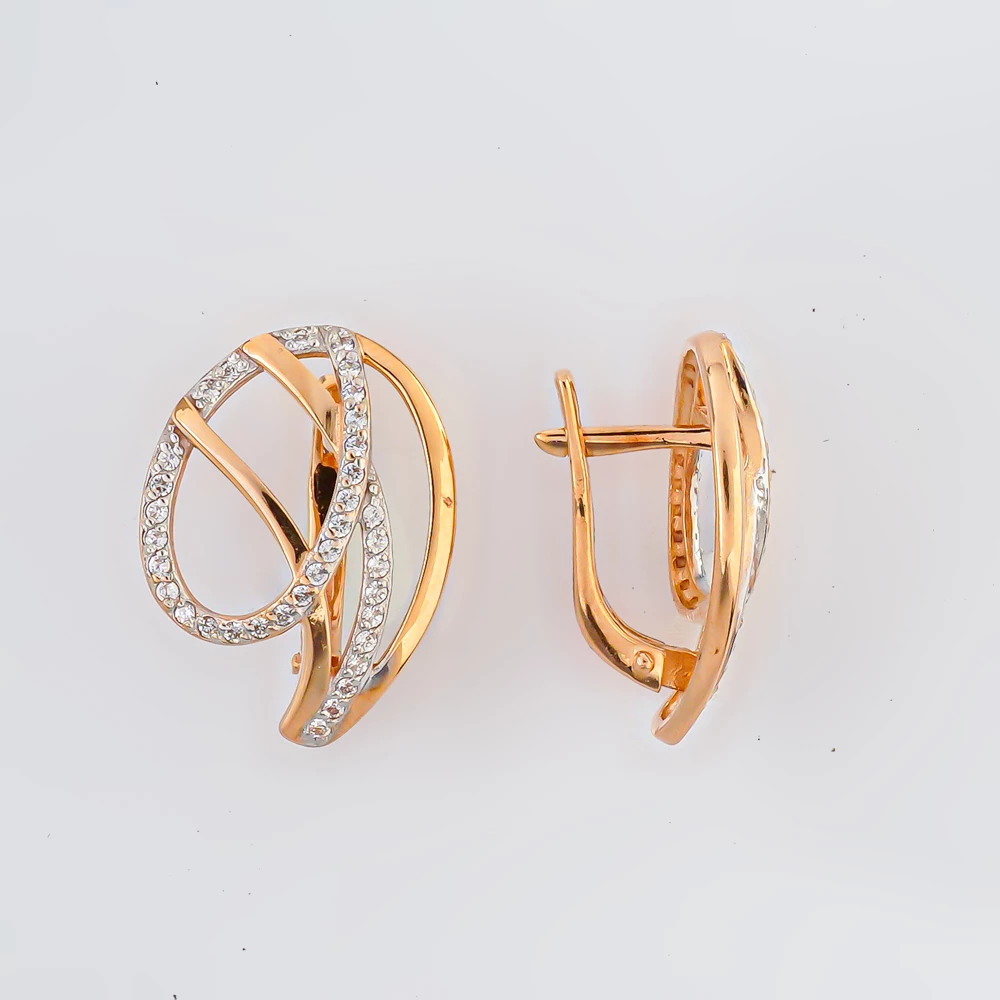 Серьги с фианитом из красного золота 585 пробы