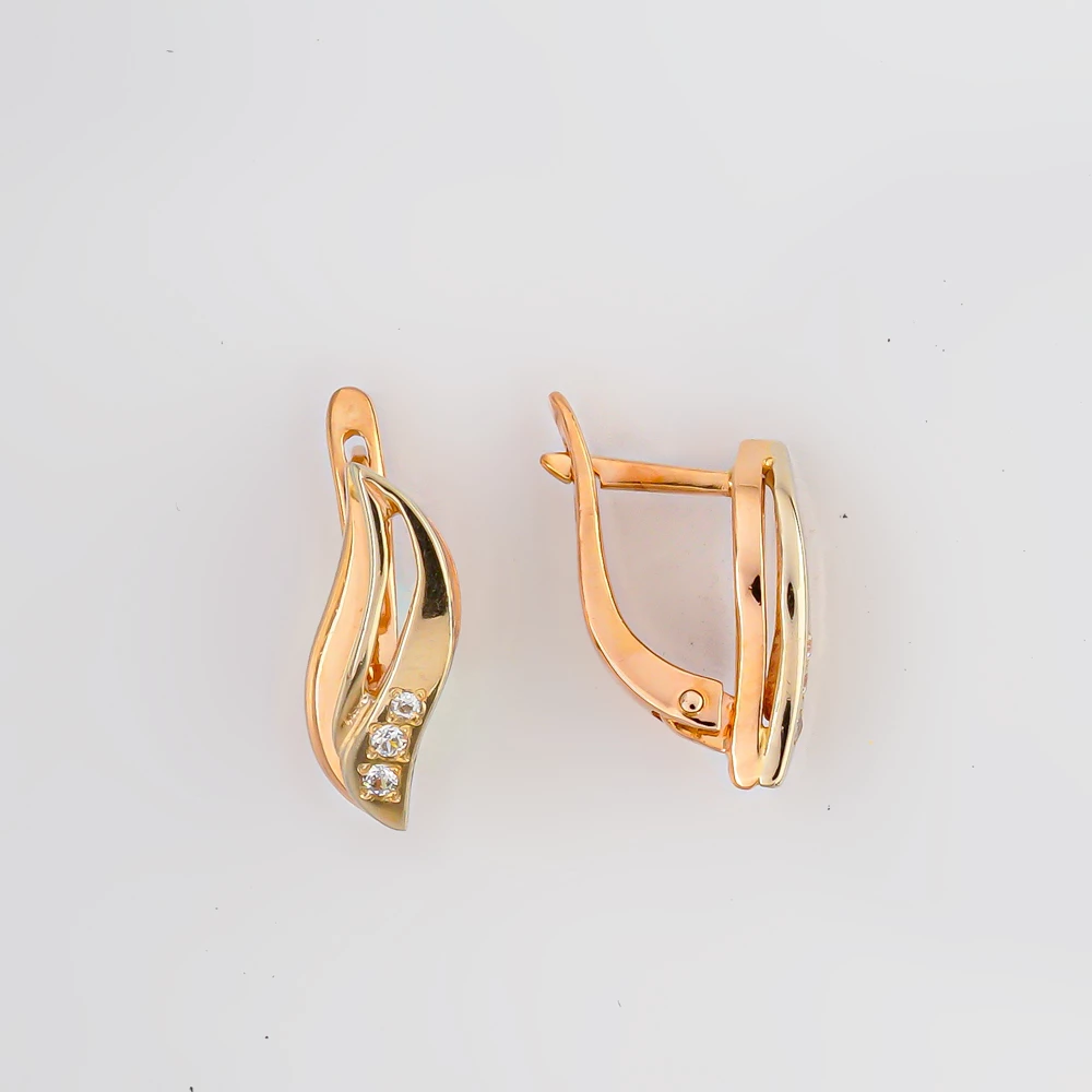 Серьги с фианитом из красного золота 585 пробы