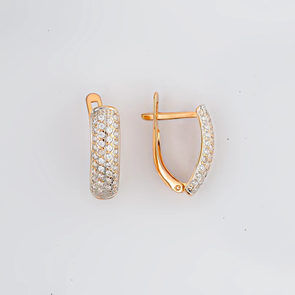 Серьги с фианитом из красного золота 585 пробы