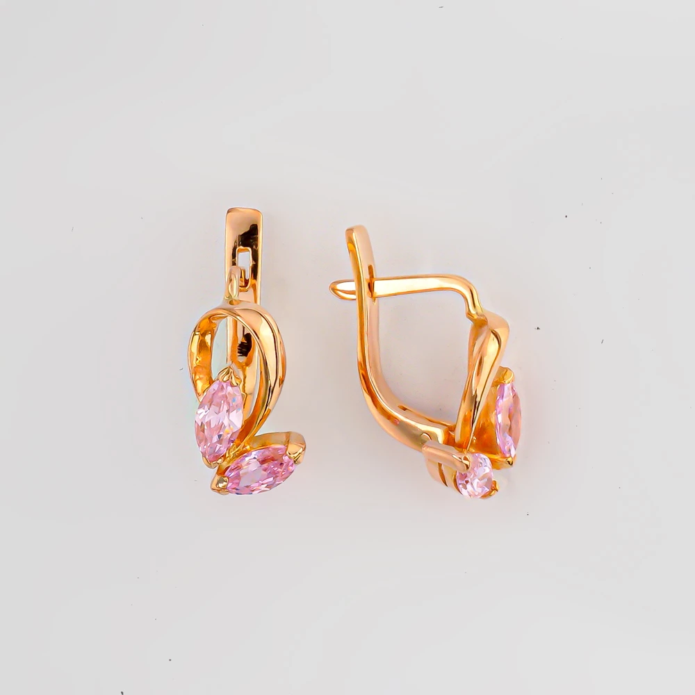 Серьги с фианитом из красного золота 585 пробы