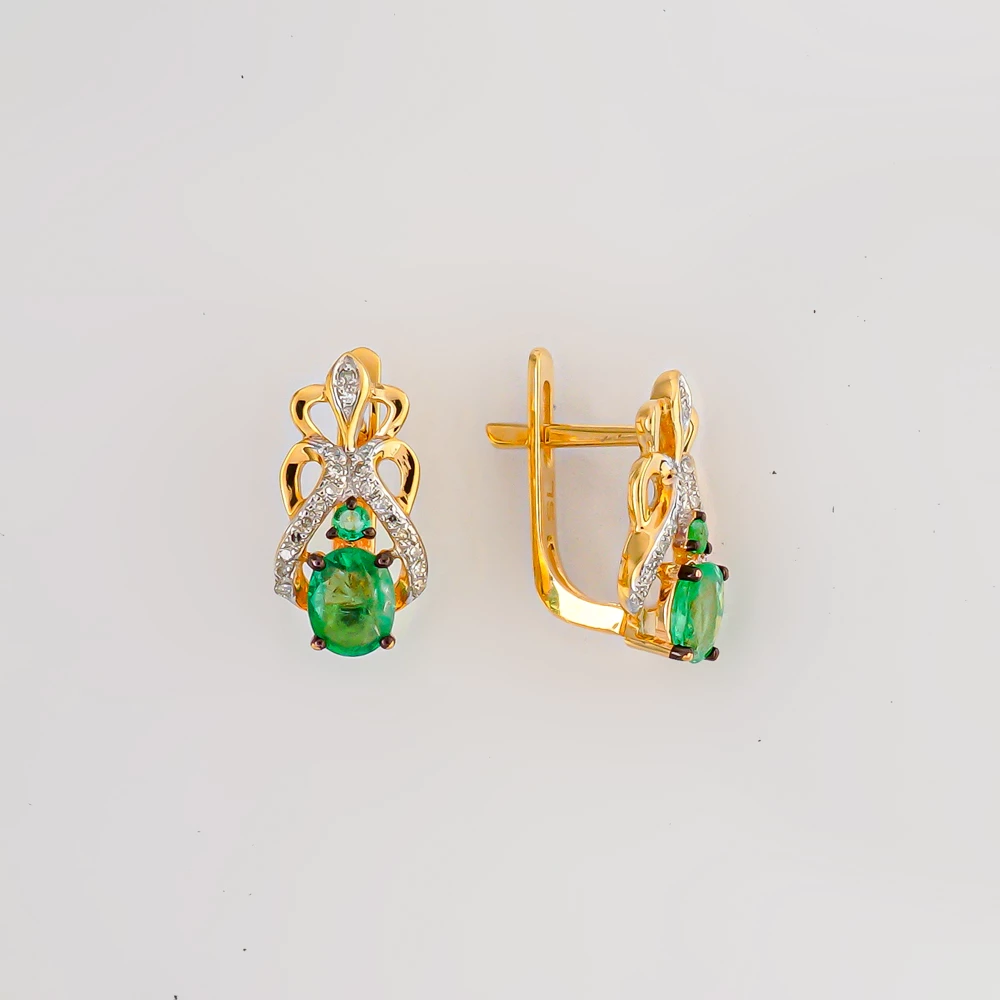 Серьги с изумрудом из желтого золота 585 пробы