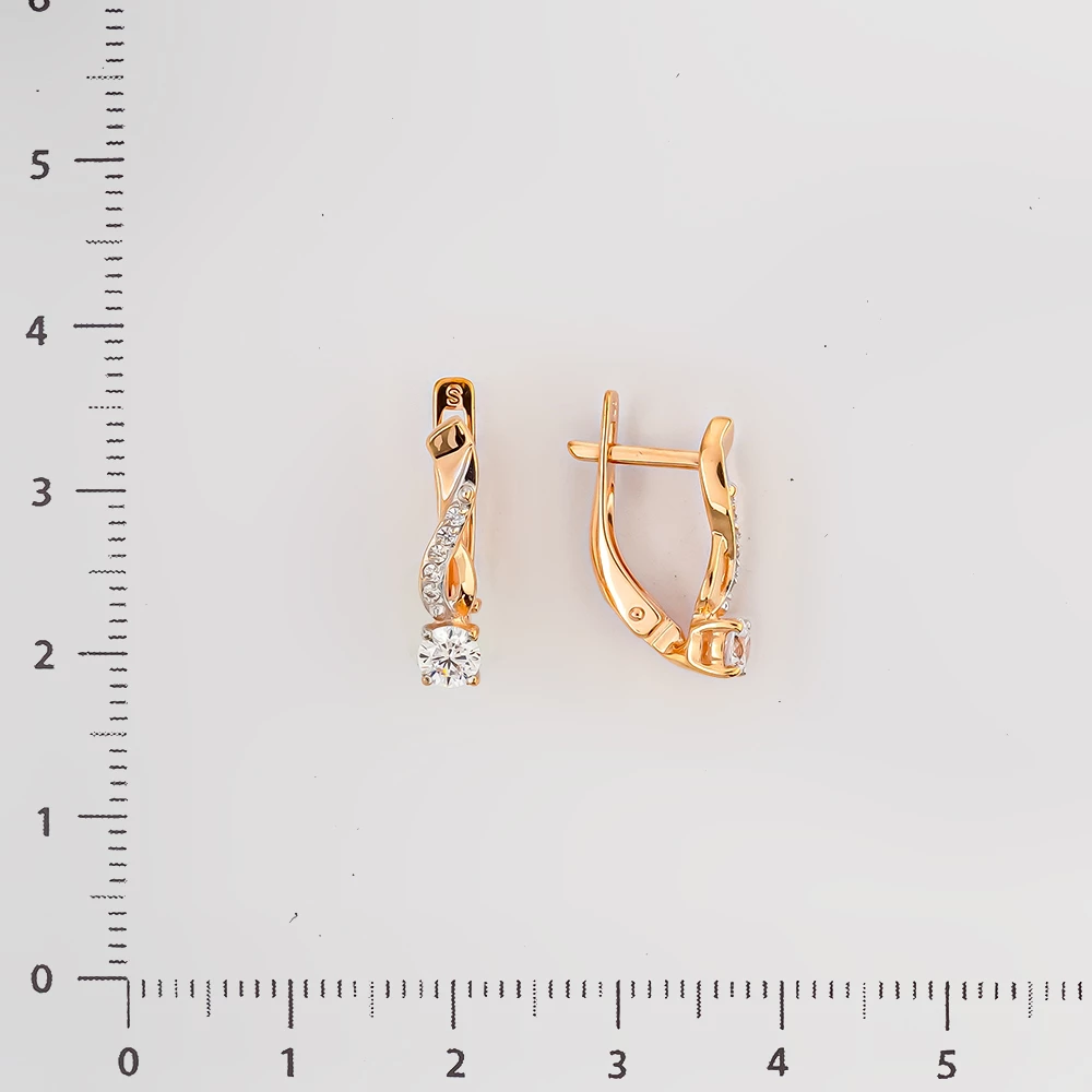 Серьги с фианитом из красного золота 585 пробы