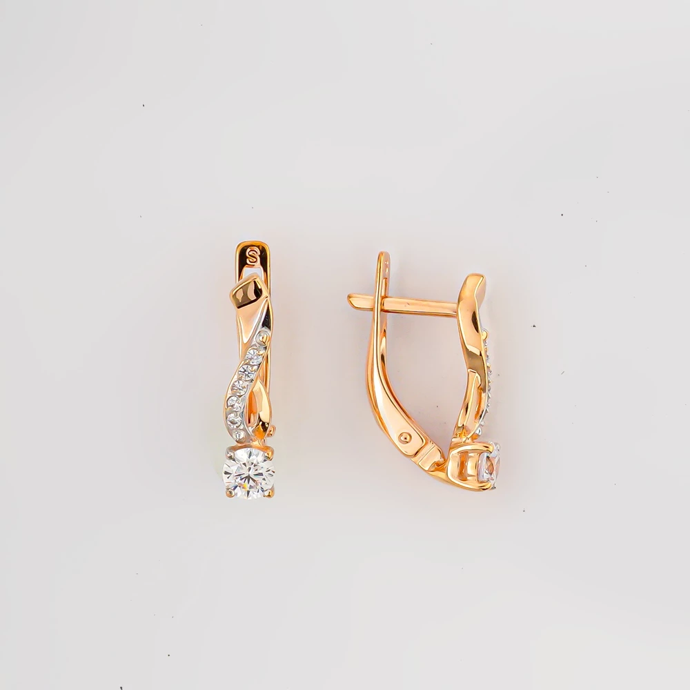 Серьги с фианитом из красного золота 585 пробы