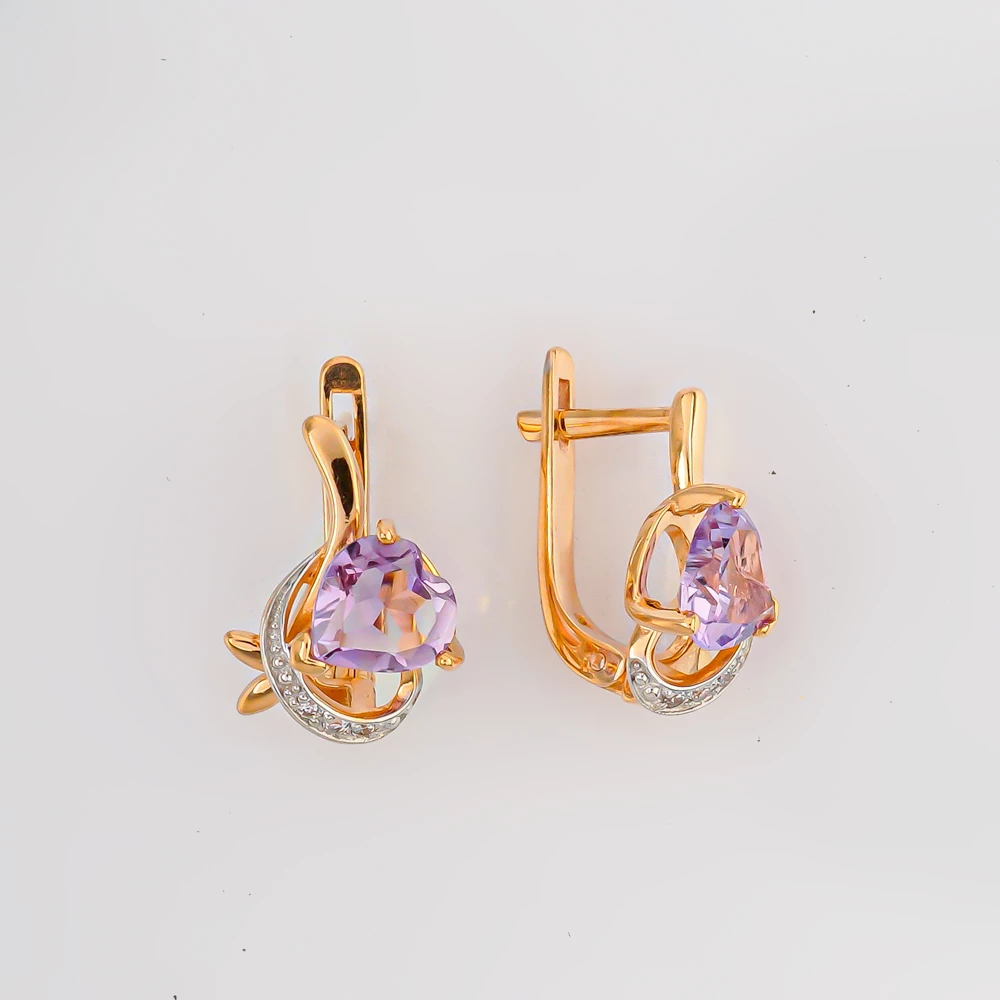 Серьги с аметистом из красного золота 585 пробы