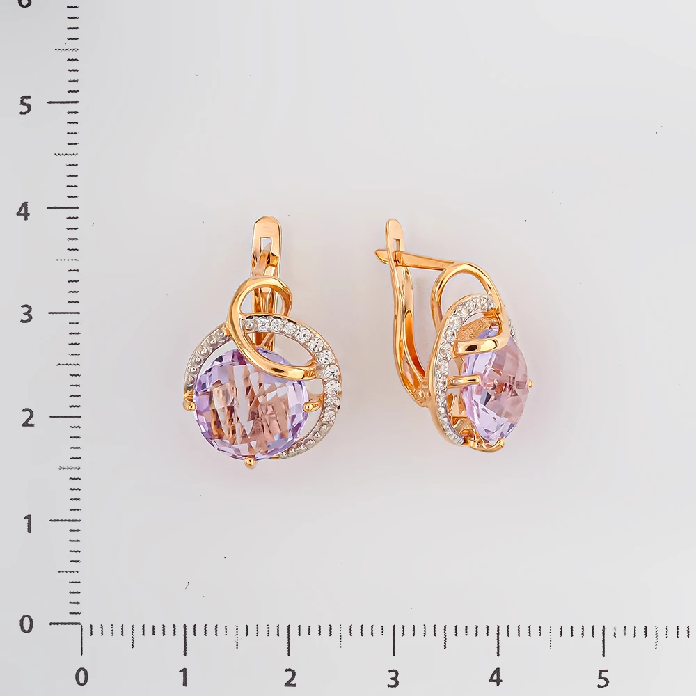 Серьги с аметистом из красного золота 585 пробы