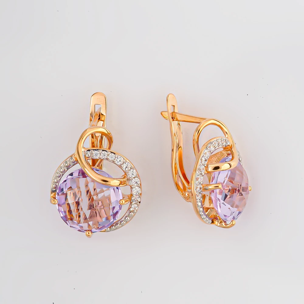 Серьги с аметистом из красного золота 585 пробы