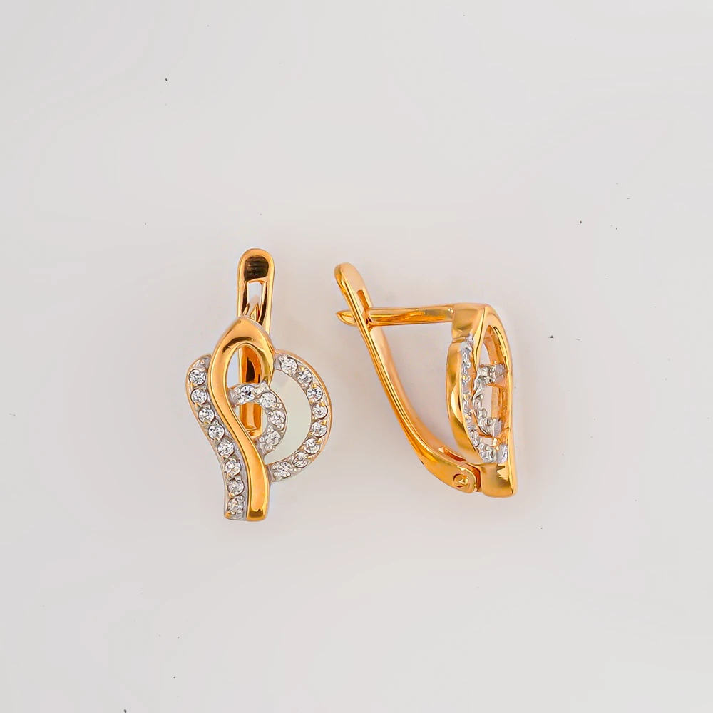 Серьги с фианитом из красного золота 585 пробы