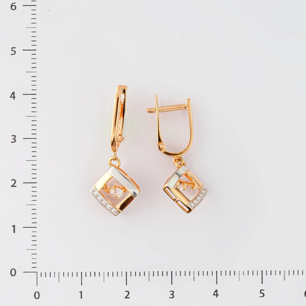 Серьги с фианитом из красного золота 585 пробы