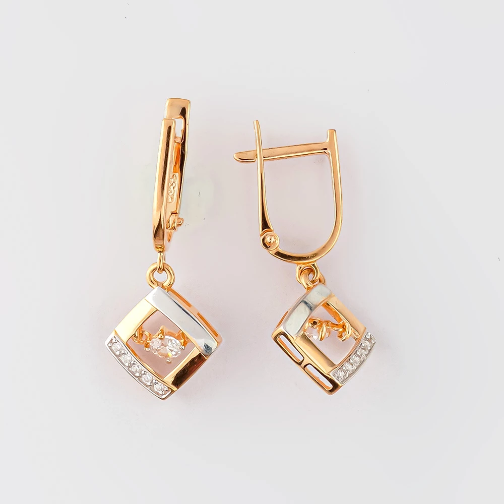 Серьги с фианитом из красного золота 585 пробы