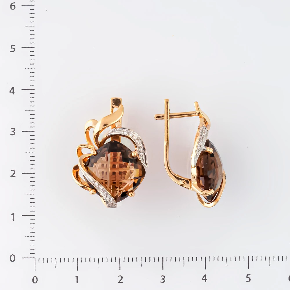 Серьги с раух-топазом из красного золота 585 пробы