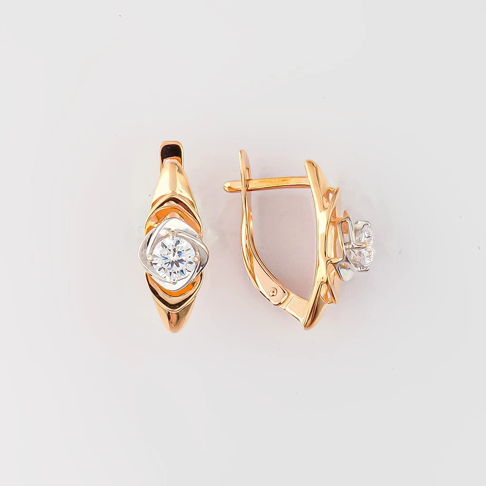 Серьги с фианитом из красного золота 585 пробы