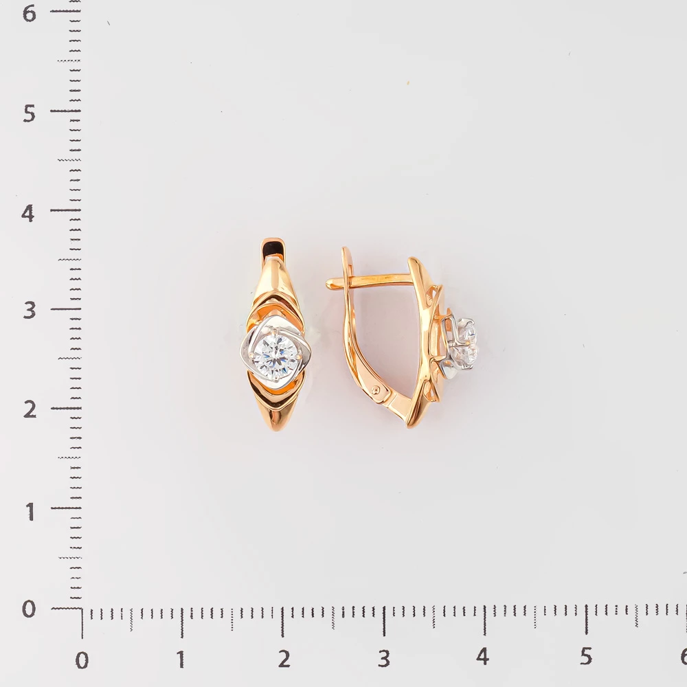 Серьги с фианитом из красного золота 585 пробы