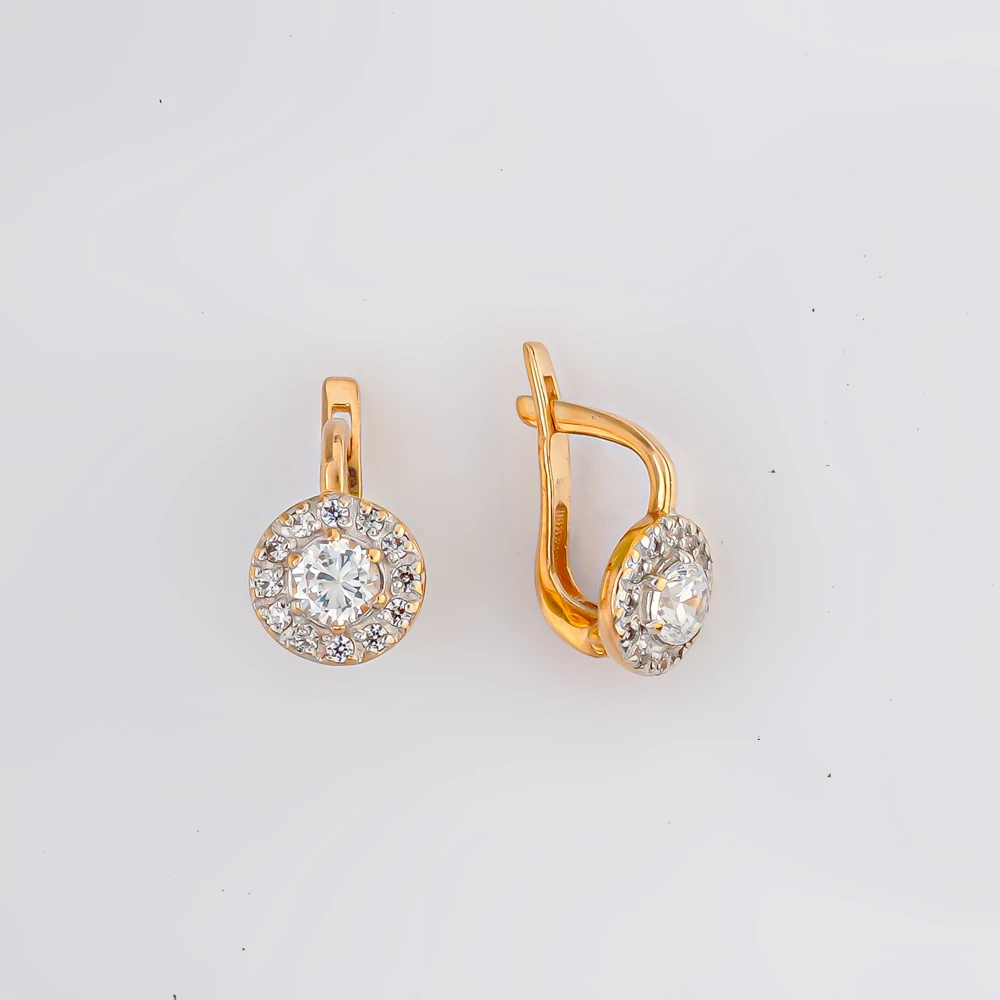 Серьги с фианитом из красного золота 585 пробы