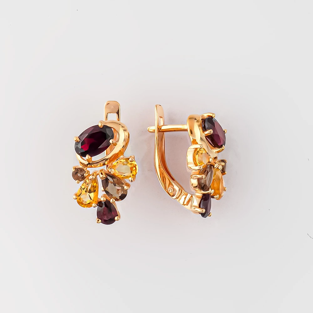 Серьги с гранатом из красного золота 585 пробы