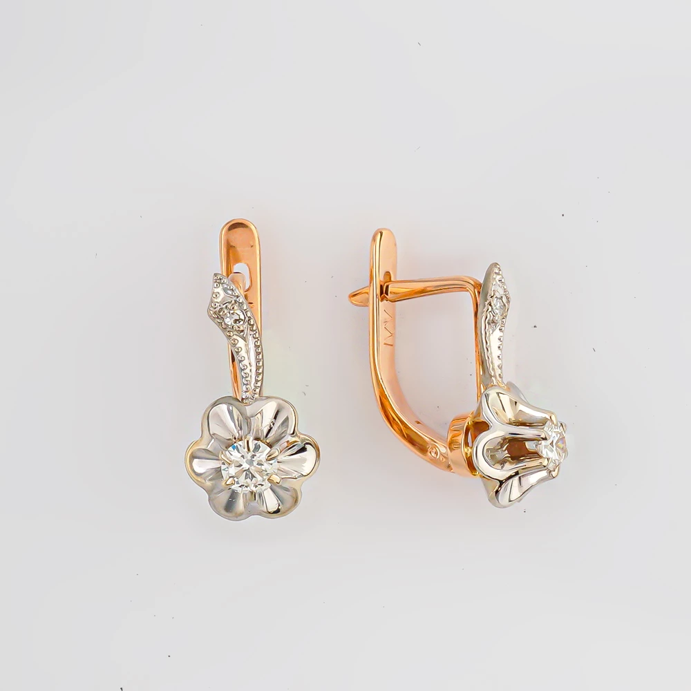 Серьги с бриллиантом из красного золота 583 пробы