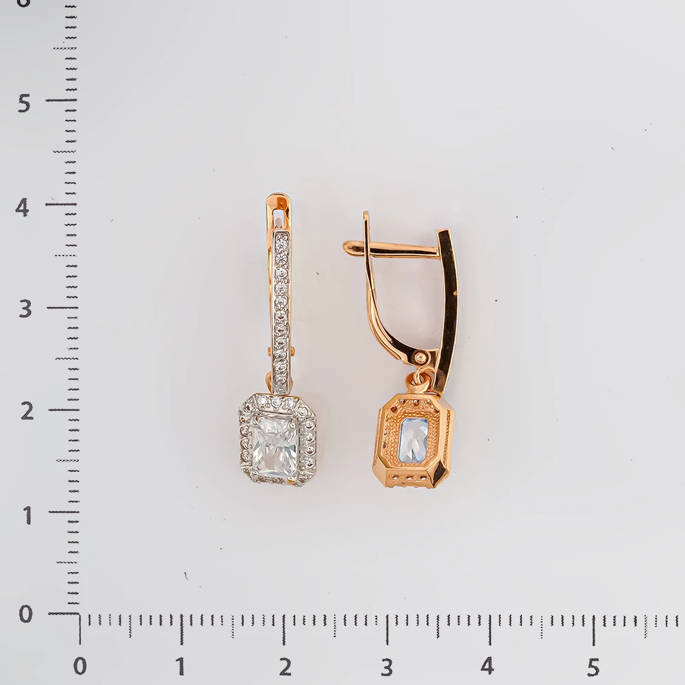 Серьги с фианитом из красного золота 585 пробы