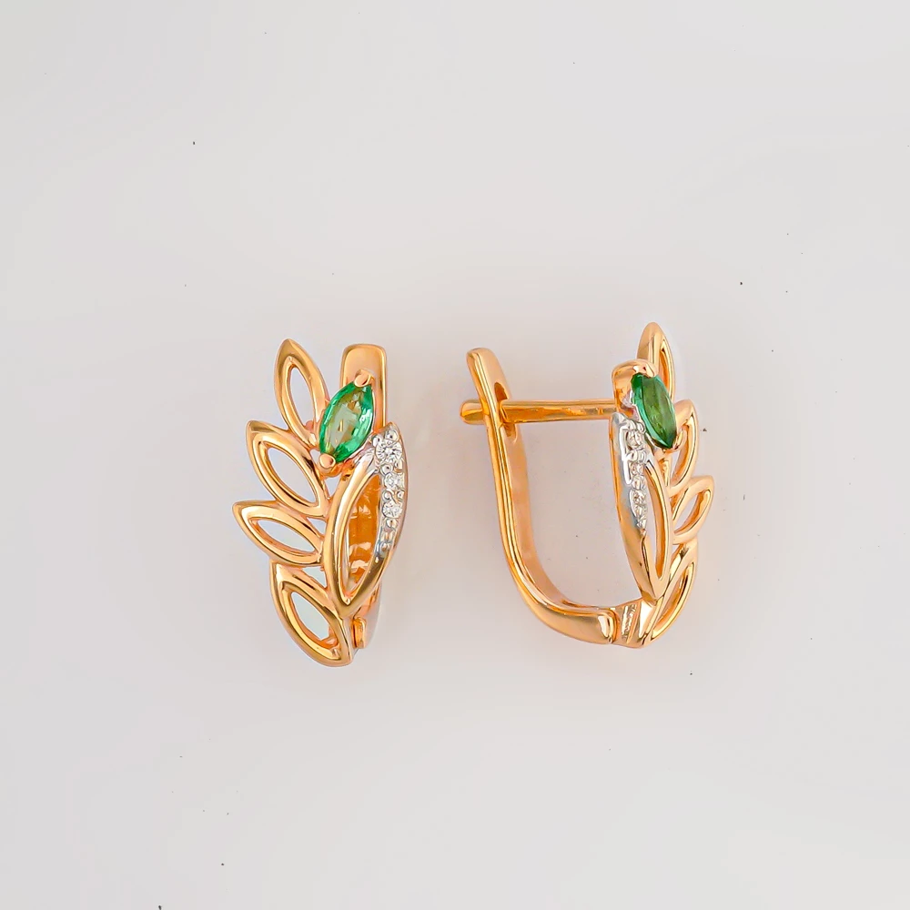 Серьги с изумрудом из красного золота 585 пробы
