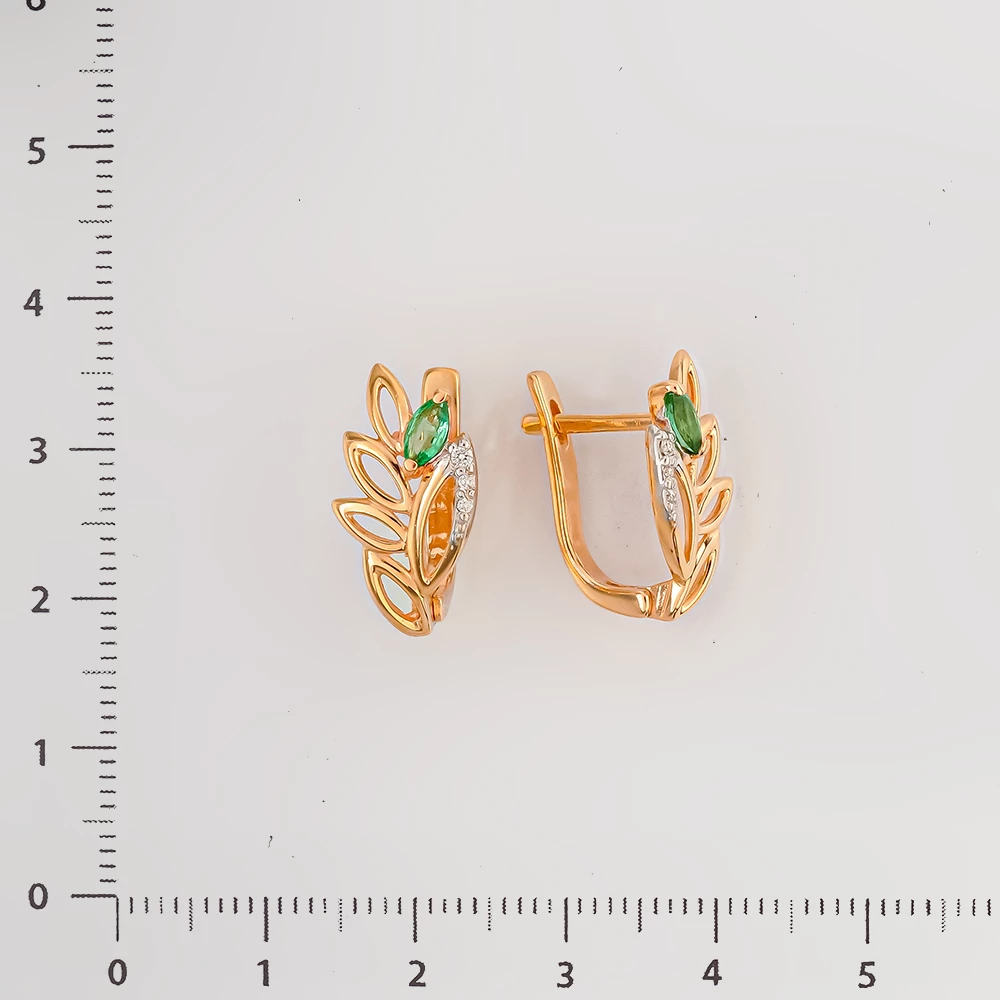 Серьги с изумрудом из красного золота 585 пробы