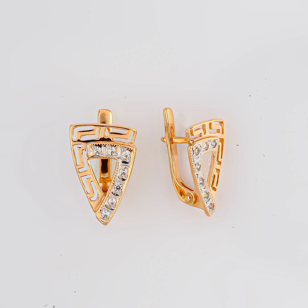 Серьги с фианитом из красного золота 585 пробы