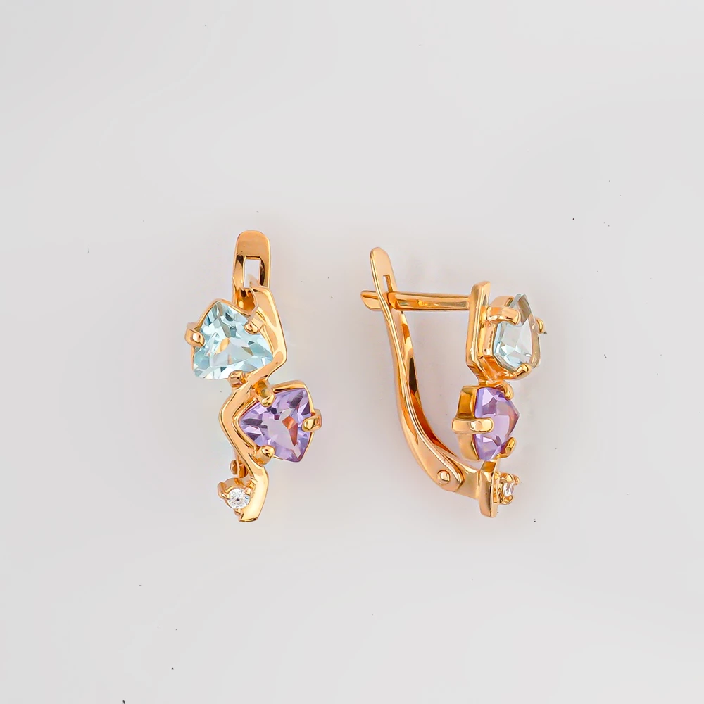 Серьги с аметистом из красного золота 585 пробы