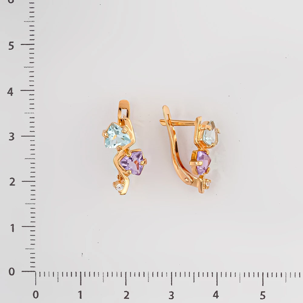 Серьги с аметистом из красного золота 585 пробы