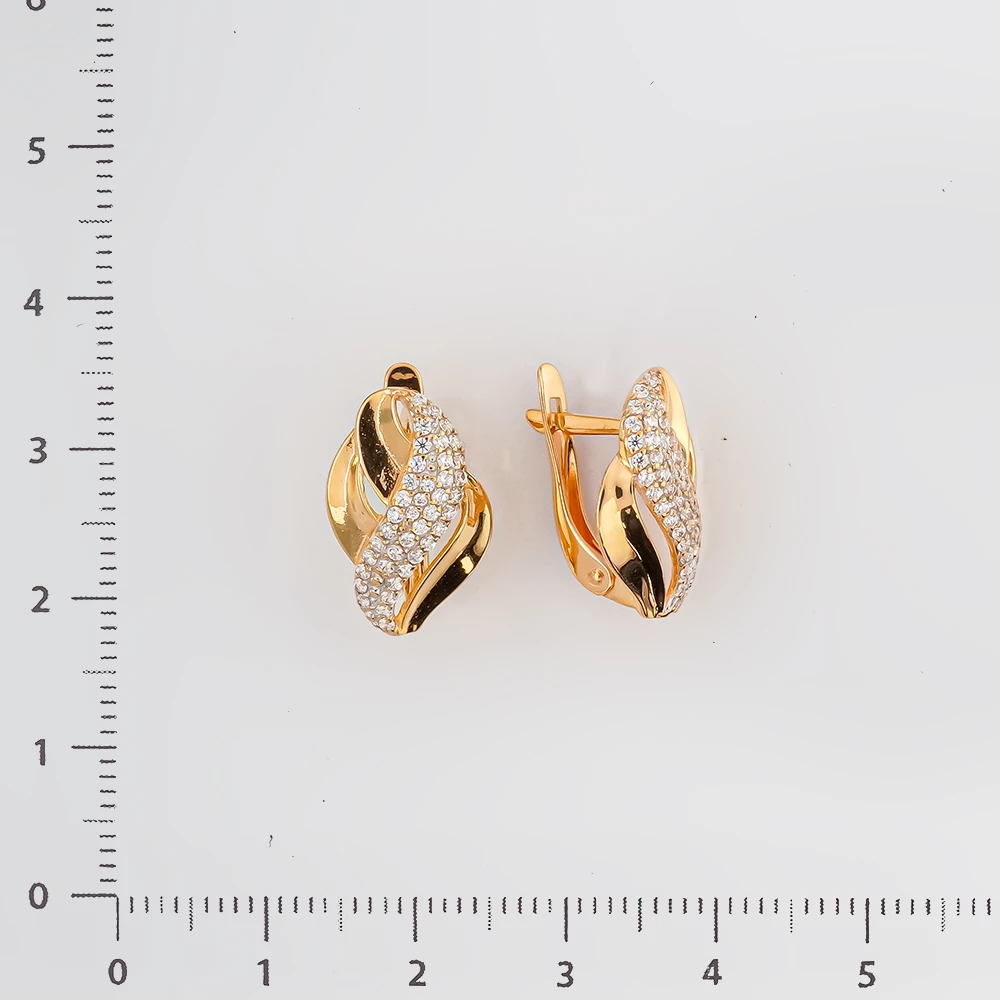 Серьги с фианитом из красного золота 585 пробы