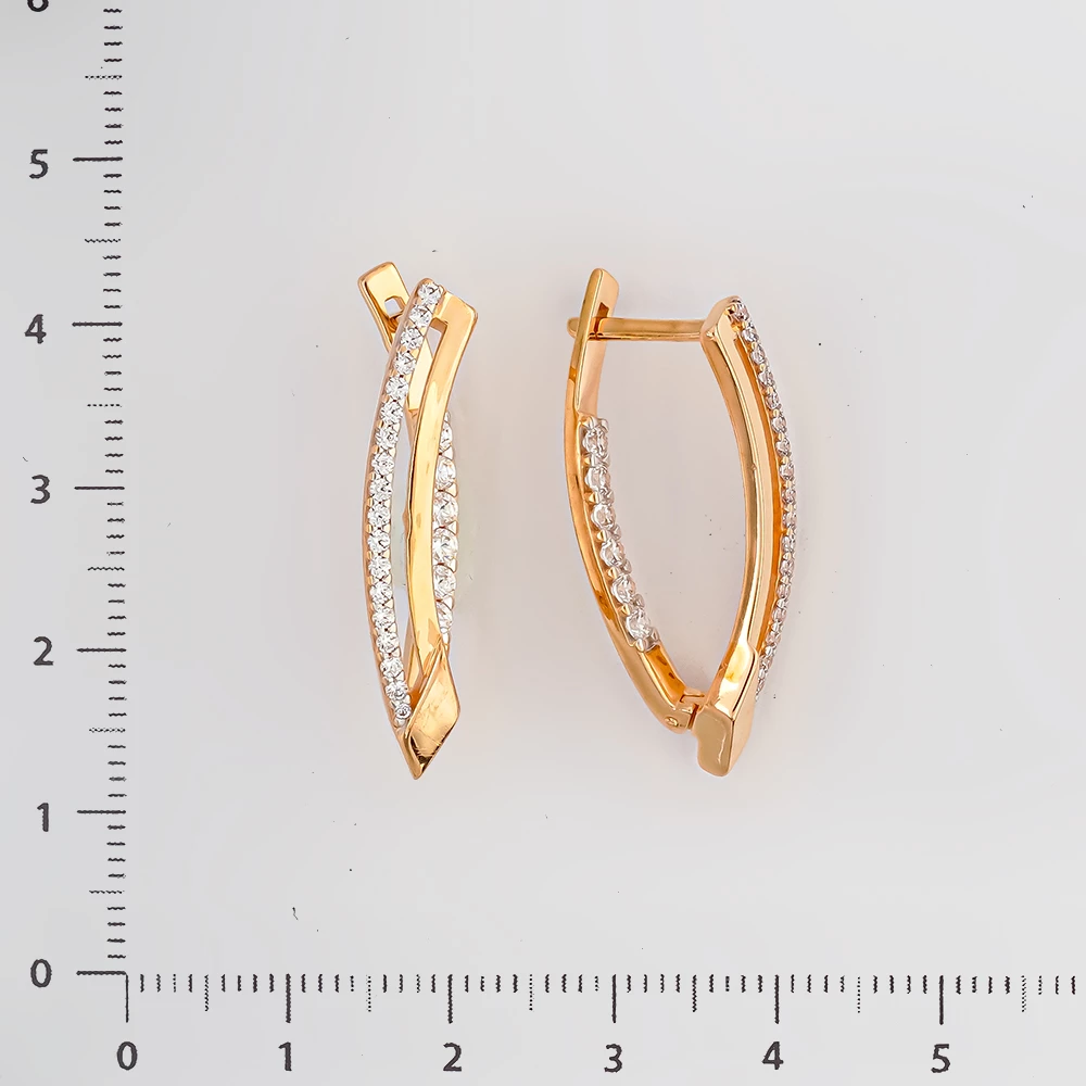 Серьги с фианитом из красного золота 585 пробы