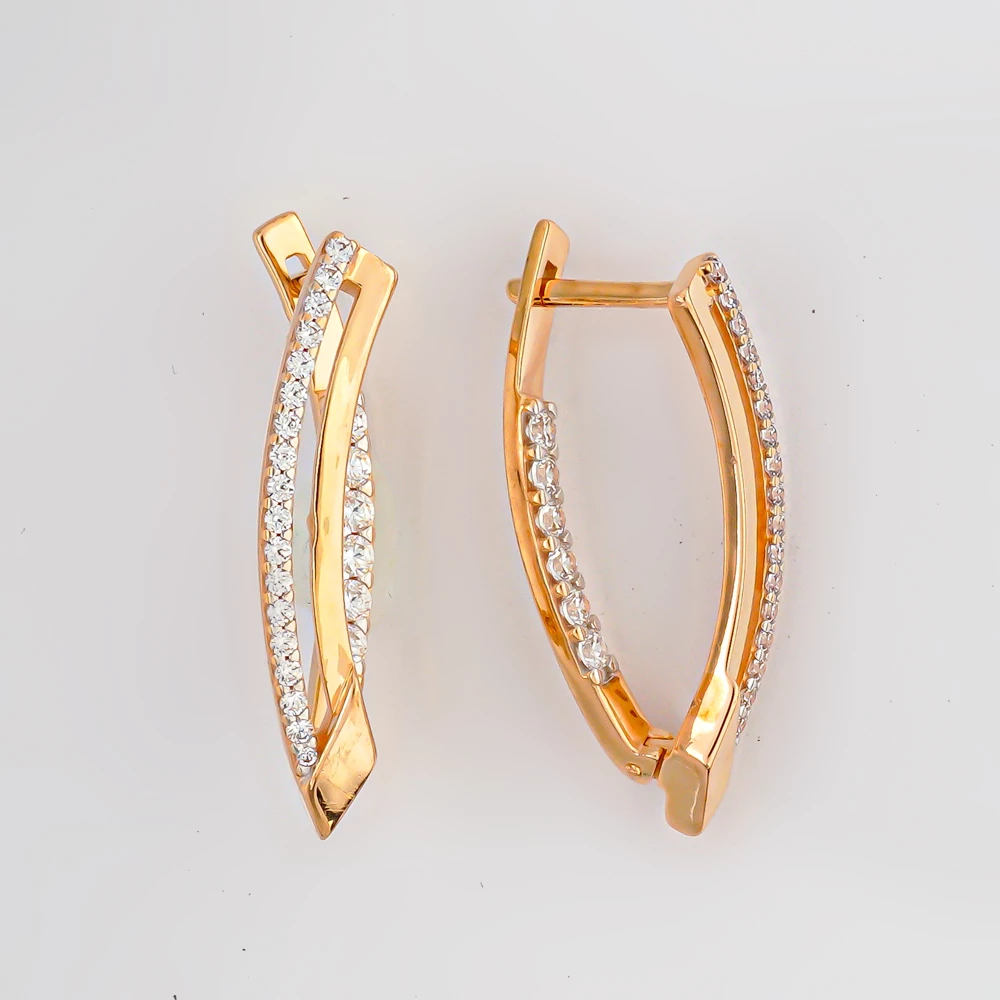 Серьги с фианитом из красного золота 585 пробы