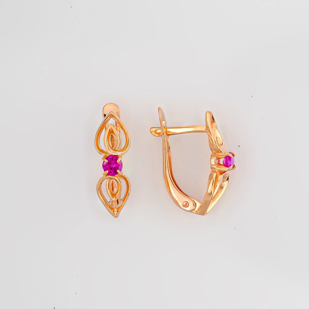 Серьги с рубином из красного золота 585 пробы