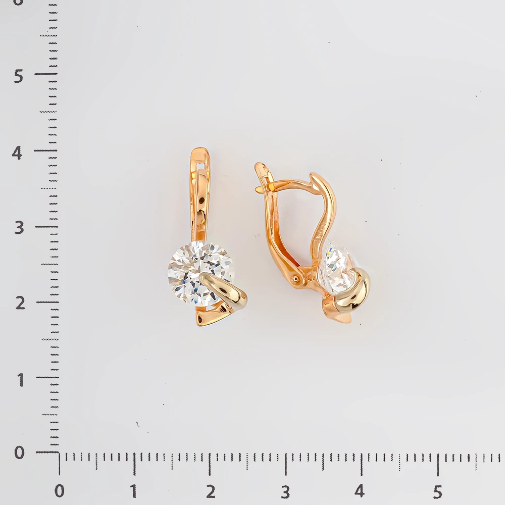 Серьги с фианитом из красного золота 585 пробы