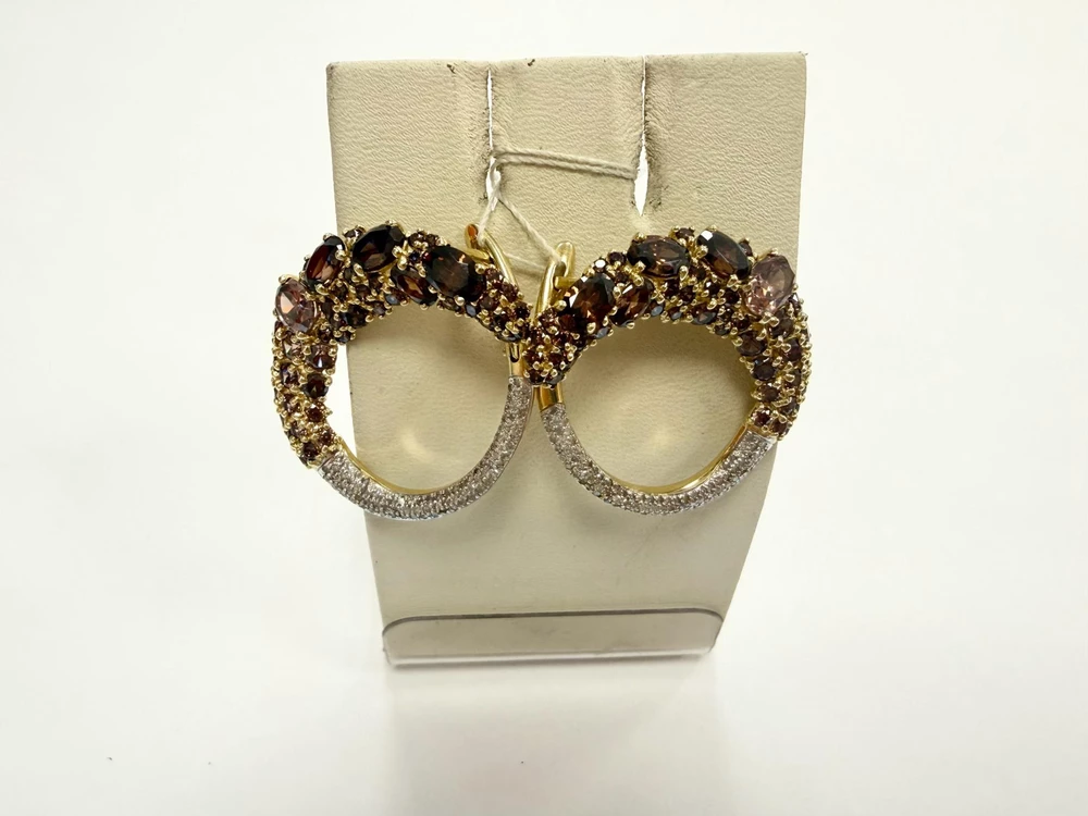 Серьги конго с гранатом из желтого золота 585 пробы