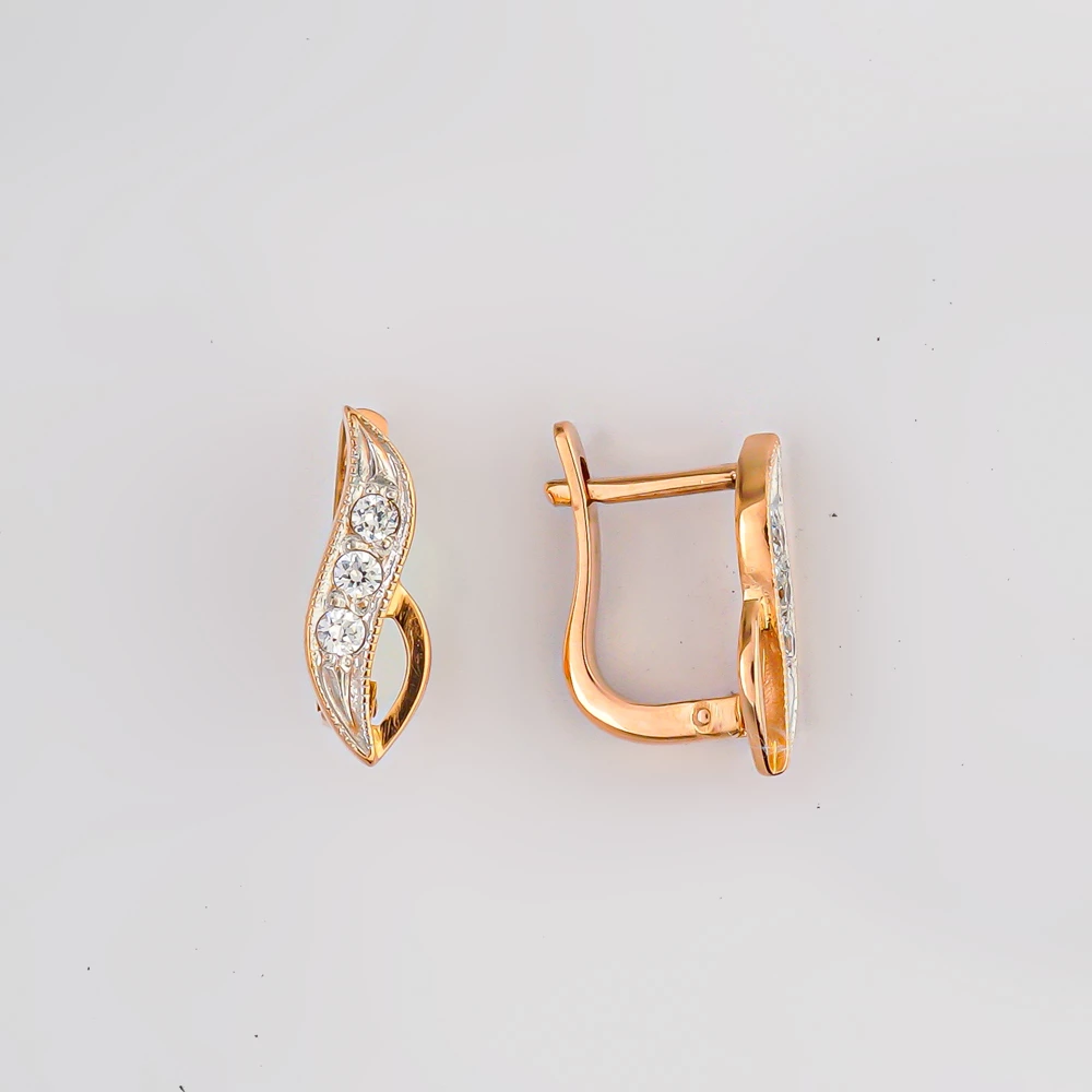 Серьги с фианитом из красного золота 585 пробы