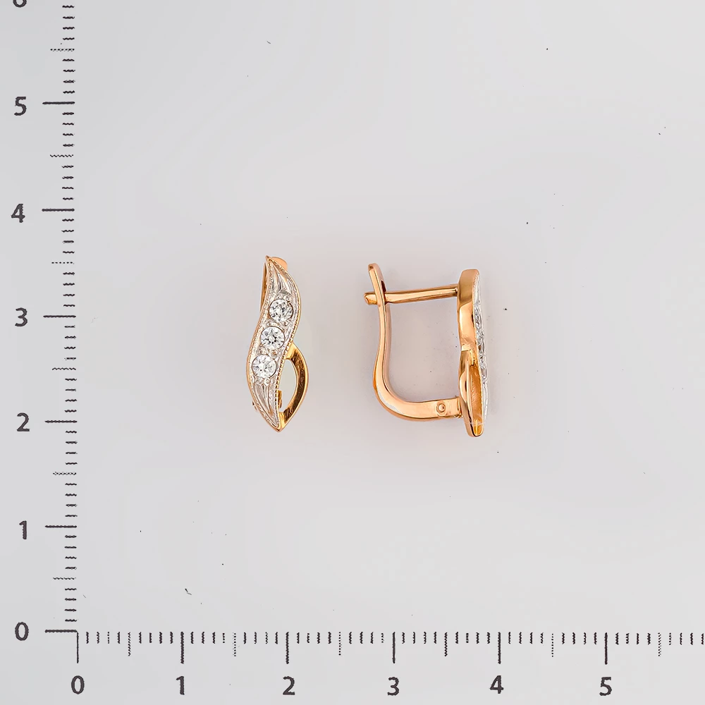 Серьги с фианитом из красного золота 585 пробы