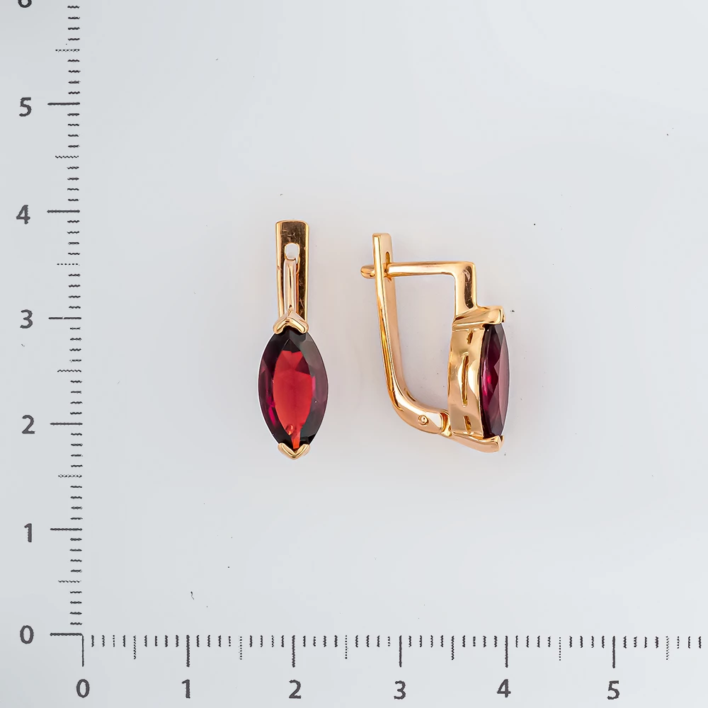 Серьги с гранатом из красного золота 585 пробы