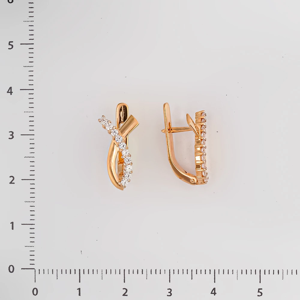 Серьги с фианитом из красного золота 585 пробы