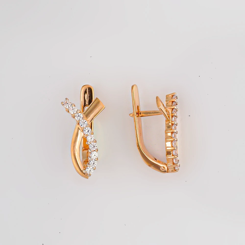 Серьги с фианитом из красного золота 585 пробы