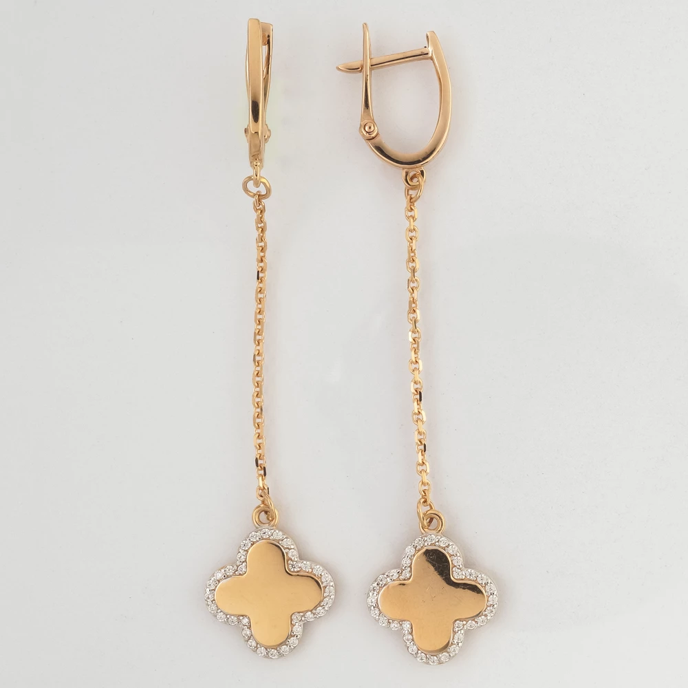 Серьги с фианитом из красного золота 585 пробы