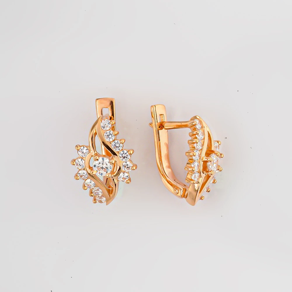 Серьги с фианитом из красного золота 585 пробы