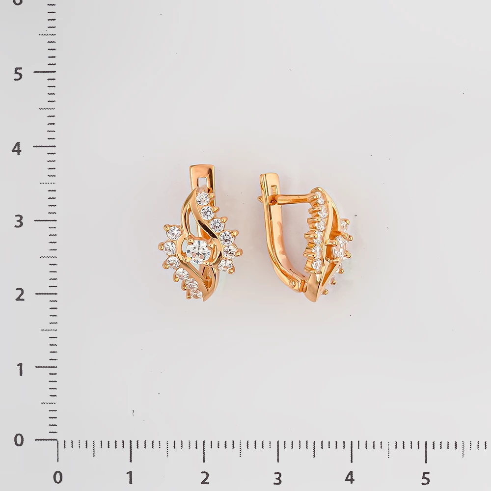 Серьги с фианитом из красного золота 585 пробы